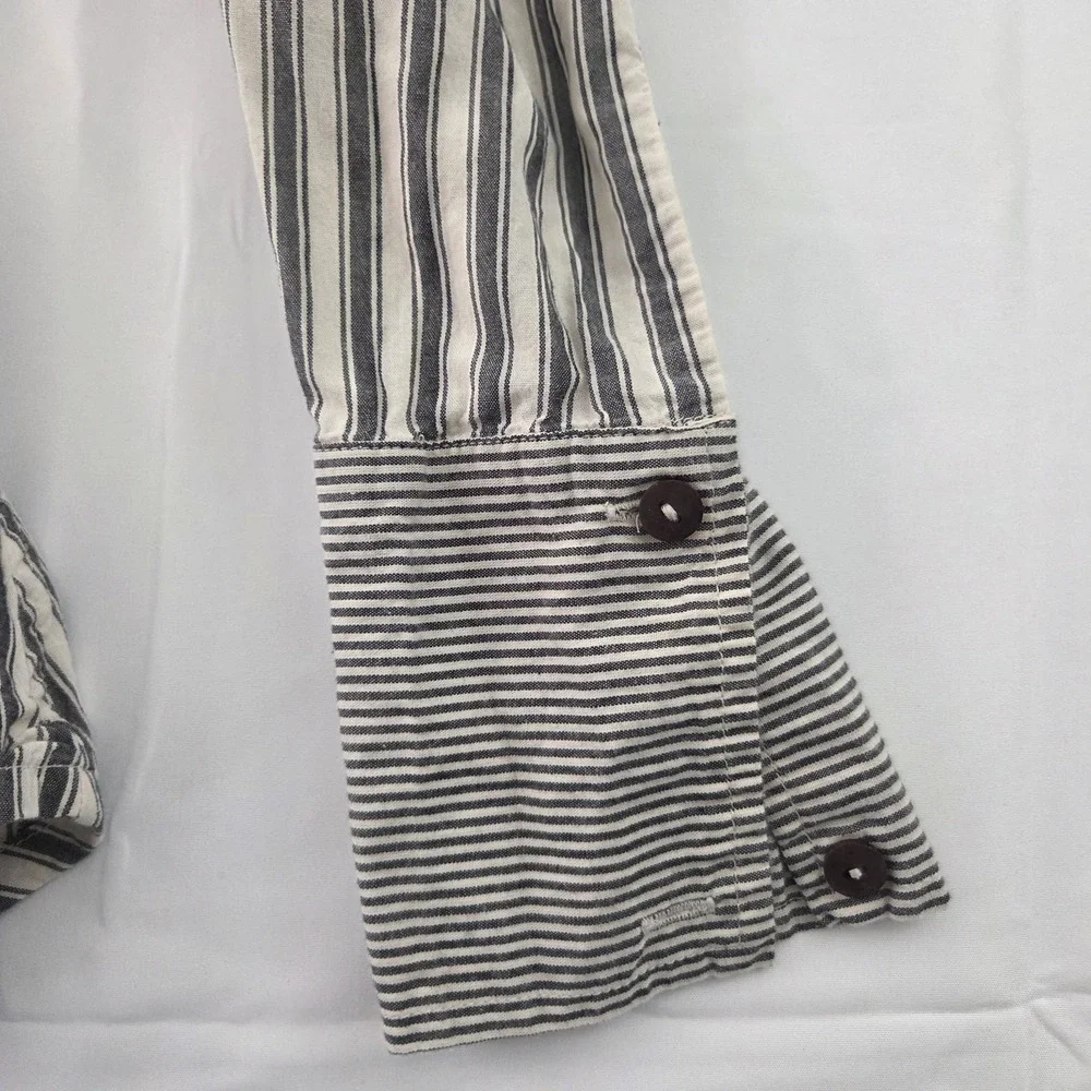 Free People x Brenda Knight Shirt Womens Large Gray Striped Button Up Boho Chic
